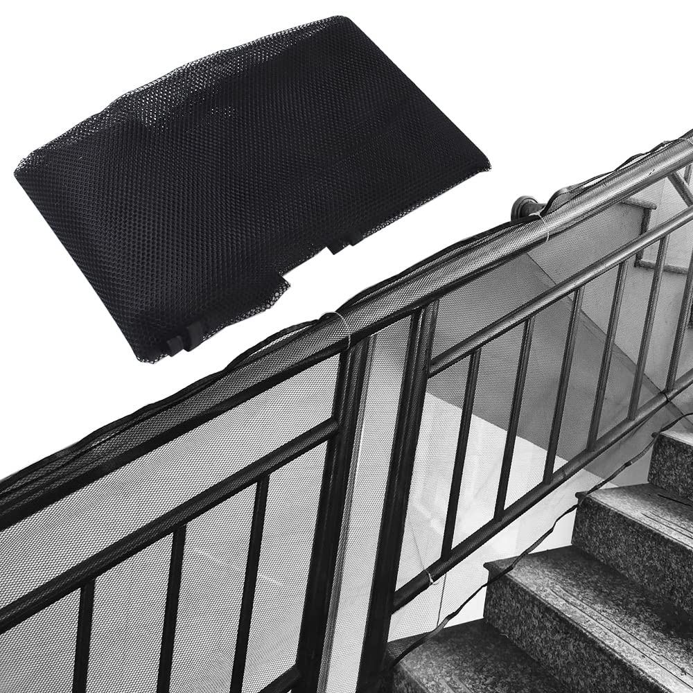 POFET Child Balcony and Stairway Safety Net 10FT x 2.5TF Adjustable Sturdy Stairway Railing Fence Mesh Protection Net for Kids and Toy（Black