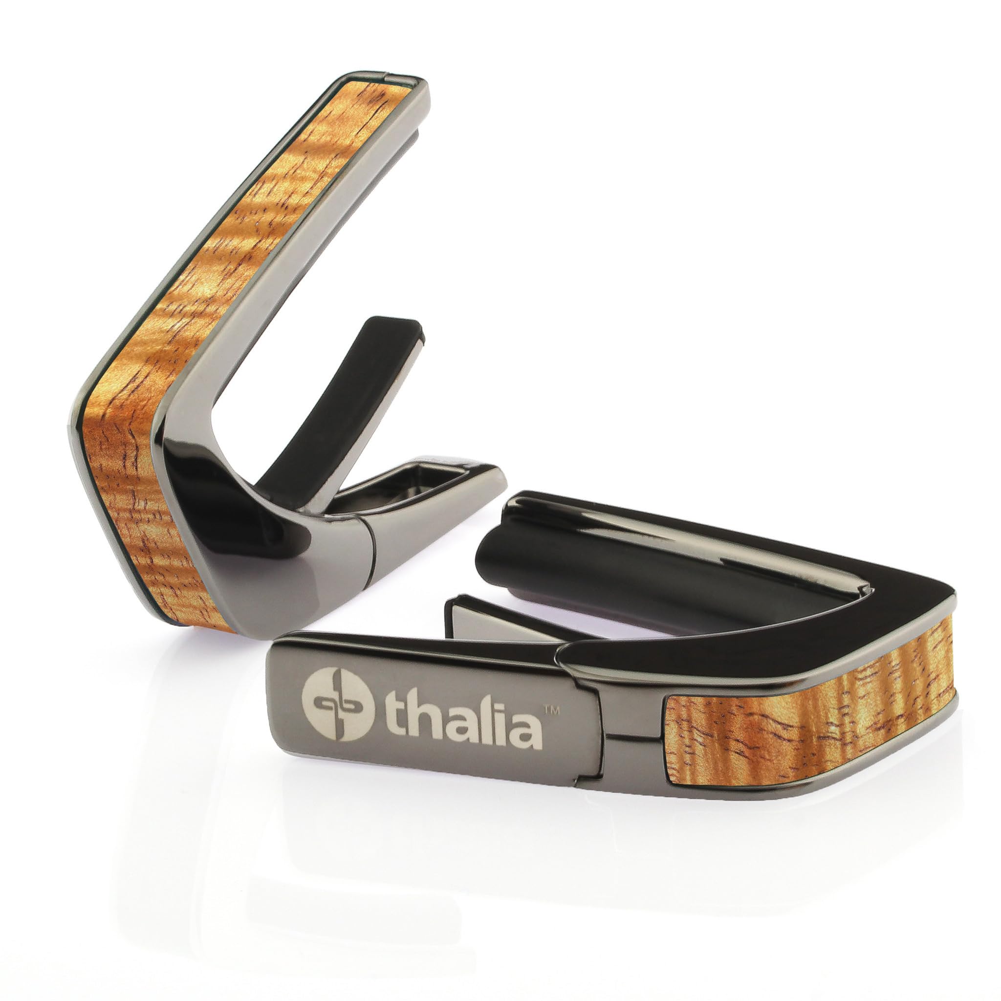 THALIA BLACK CHROME FINISH CAPO WITH AAA HAWAIIAN KOA INLAY