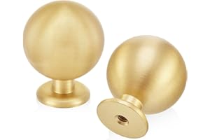 QOGRISUN 10-Pack Solid Brass Cabinet Knobs, Round Ball Gold Knobs for Dresser Drawer, 1.1-Inch Diameter, Sphere Cabinet Pulls, Brushed Brass Finish
