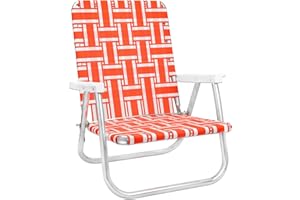 Lawn Chair USA Folding Aluminum Outdoor Patio Lawn Chair | Heavy-Duty Webbed Chairs for Camping, Sports, Beach Yard & Tailgating | Lightweight Portable | High Back Beach Chair- Orange & White Stripe