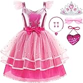 Luzlen Pink Cosplay Costume for Girls Halloween Birthday Party Dress up Outfits with Accessories