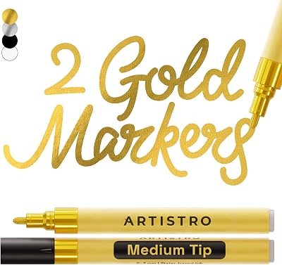ARTISTRO Artistro 2 Gold Metallic Acrylic Paint Pens 3mm Medium Tip