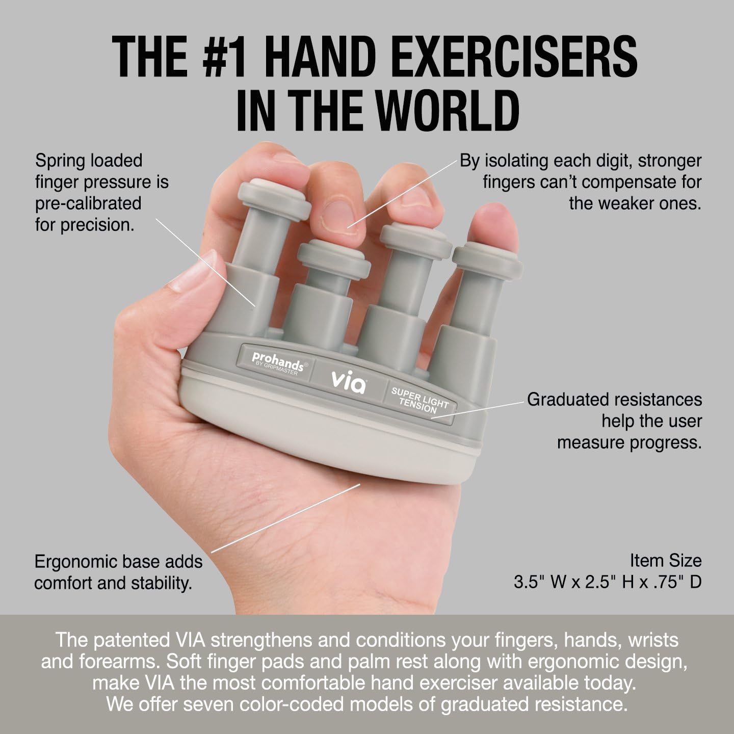 Gripmaster VIA Super Light Hand and Finger Exerciser - Cool Grey, 1lb, 1 lb - Image 5