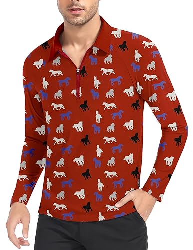 Soneven Men's Polo Shirts Dry Fit Long Sleeve Golf Shirts Print