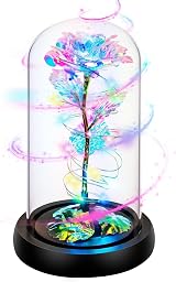 Childom Rotating Rainbow Rose in Glass Dome Light Up Gift