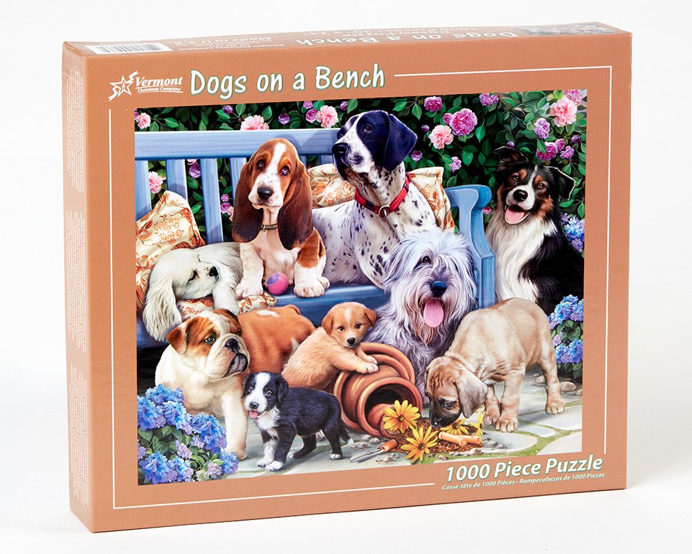 Vermont Christmas Company Dogs on a Bench Jigsaw Puzzle 1000 Piece