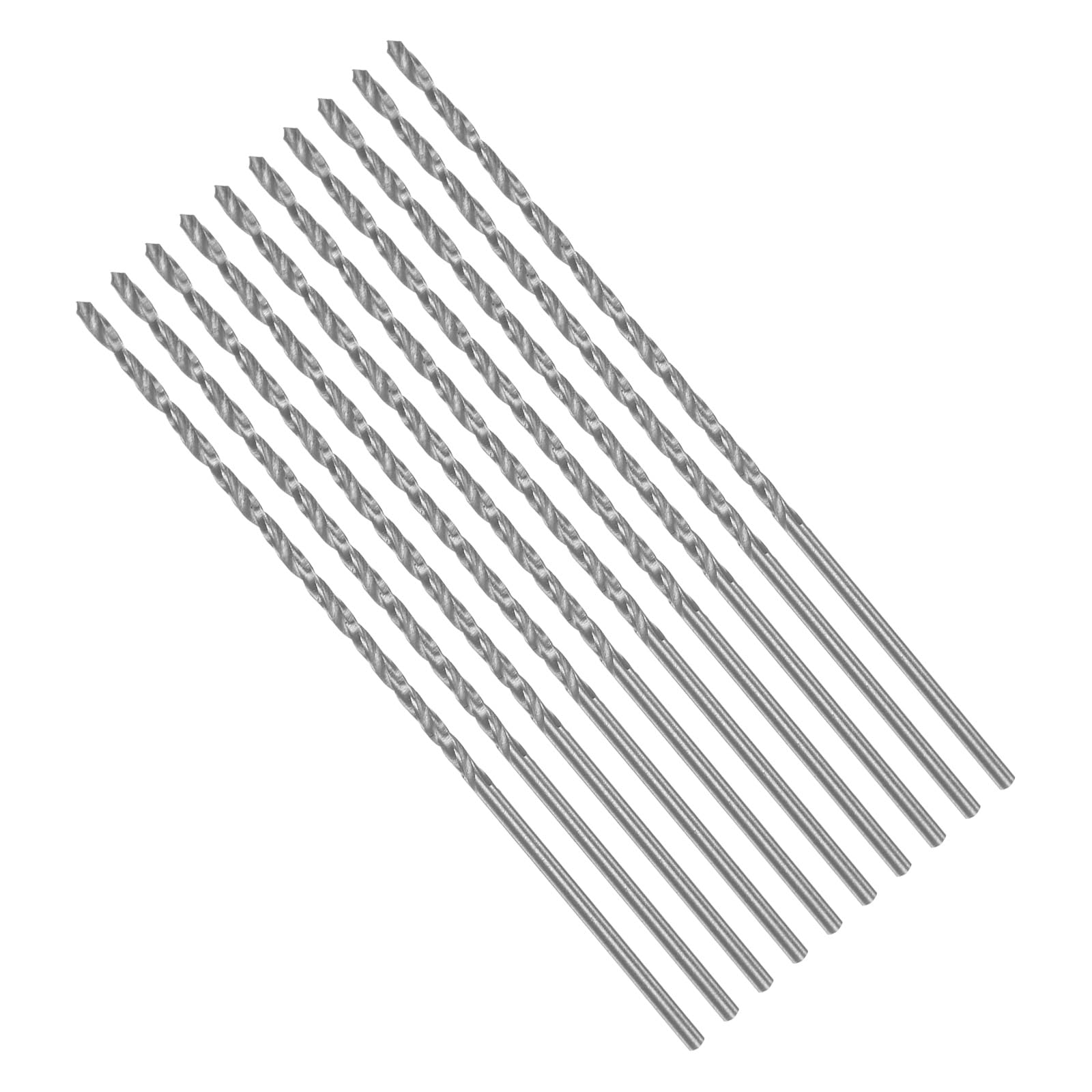 CoCud Long Twist Drill Bits, 1.7mm Cutting Diameter 0.07" Shank 1.57" Blade Length, High-Speed Steel Jobber Bit Set (Applications: for Metal Wood Plastic), 10-Pieces
