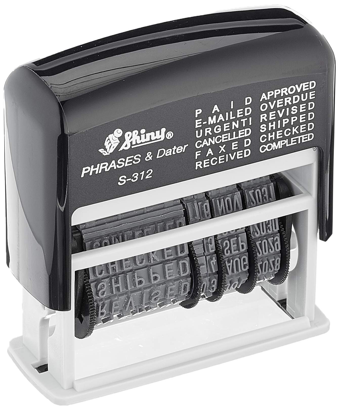 Shiny S-312 Self-Inking Dial-a-Phrase Date Stamp 12 Phrases 3.8mm Character Height