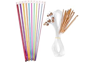 Wadoy 23 Pieces Tunisian Crochet Hooks Set,12 Sizes 3-10mm Carbonized Bamboo Needles Kit and 11 PCS 2-8mm Tunisian Afghan Alu