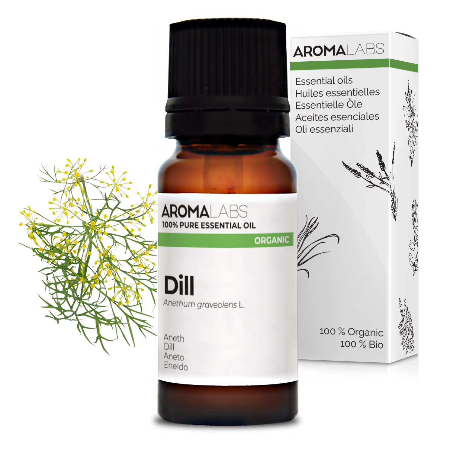 Bio - Dill Essential Oil - 10mL - 100% Pure, Natural, Chemotyped and AB Certified - AROMA LABS (French Brand)