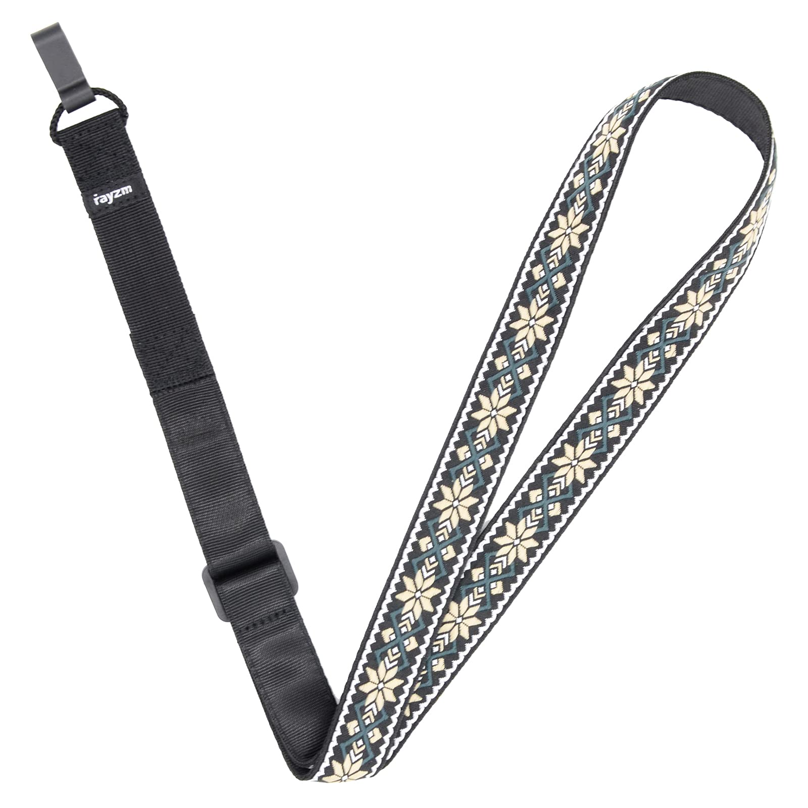 Rayzm Clip-on Ukulele Strap - Jacquard Weave Cotton Neck Sling, Adjustable, Button-Free Cross-Chest, No Screws, Hands Free