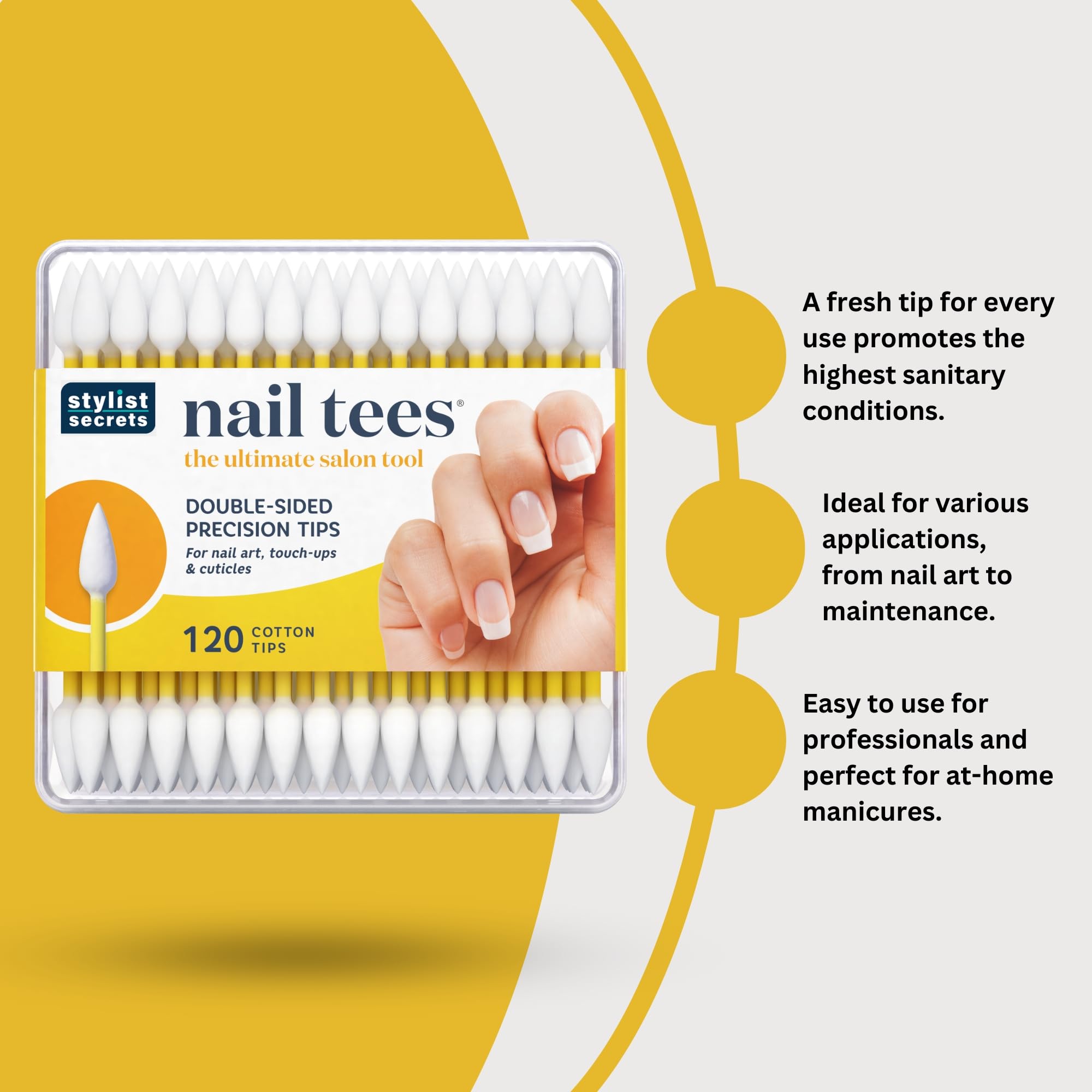 Fran Wilson NAIL TEES COTTON TIPS 120 Count (2 PACK) - The Ultimate Nail Tool, Multi-Purpose Double-sided Swabs with Pointed Ends for Precise Touch-ups and the Perfect At-Home Manicure & Pedicure