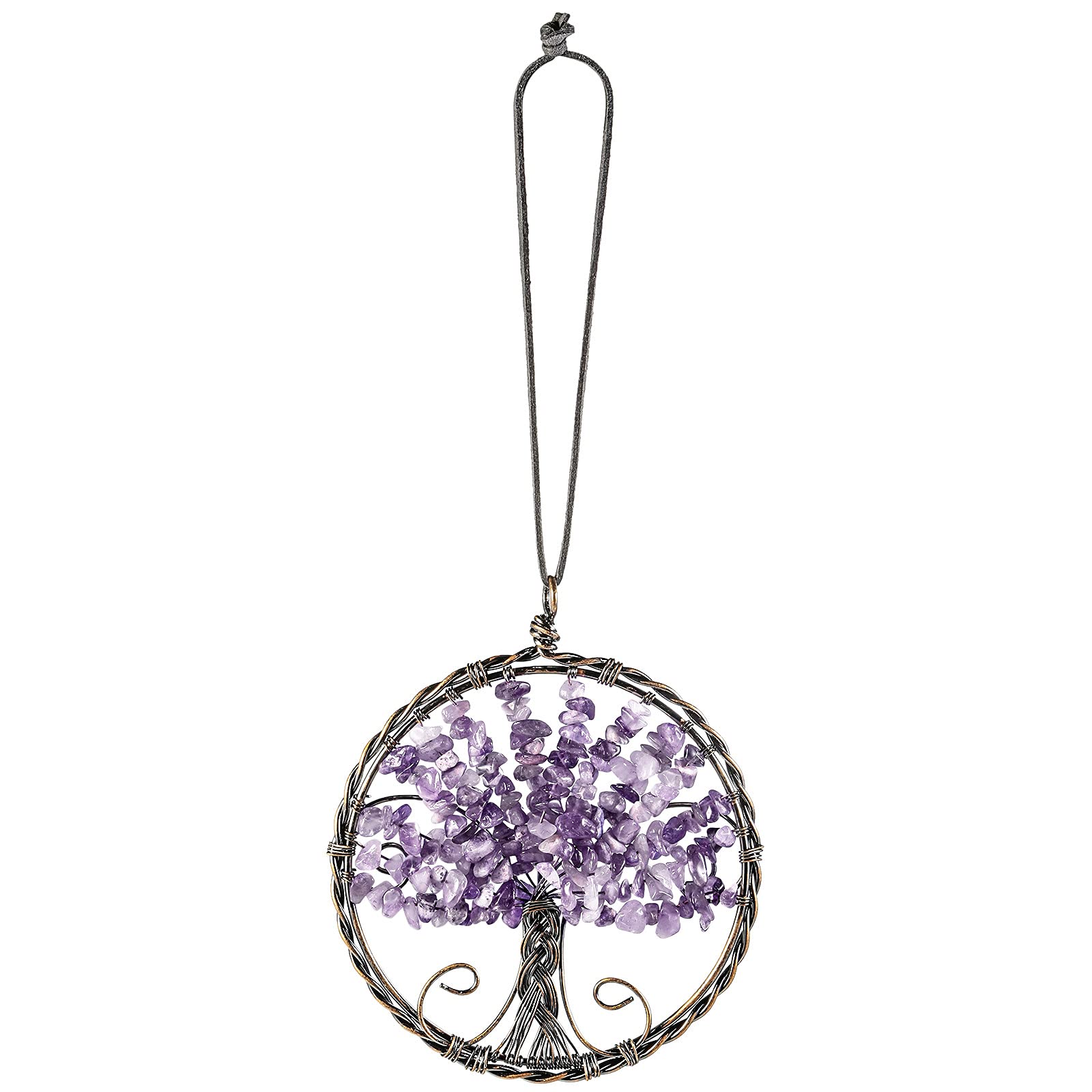 mookaitedecor Amethyst Crystal Tree of Life Hanging Ornament Wall Art Decor Gemstone Reiki Stone Gifts for Friends Hallway Stairs, Reiki Chakra Stone Home Decor for Good Luck