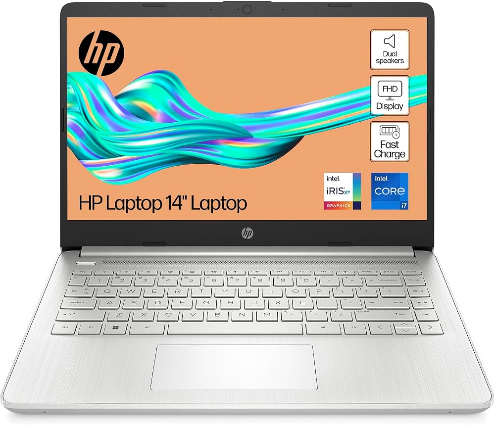 HP 14 Inch Laptop i7-1255U 16GB RAM 512GB SSD FHD Windows 11 Iris Xe