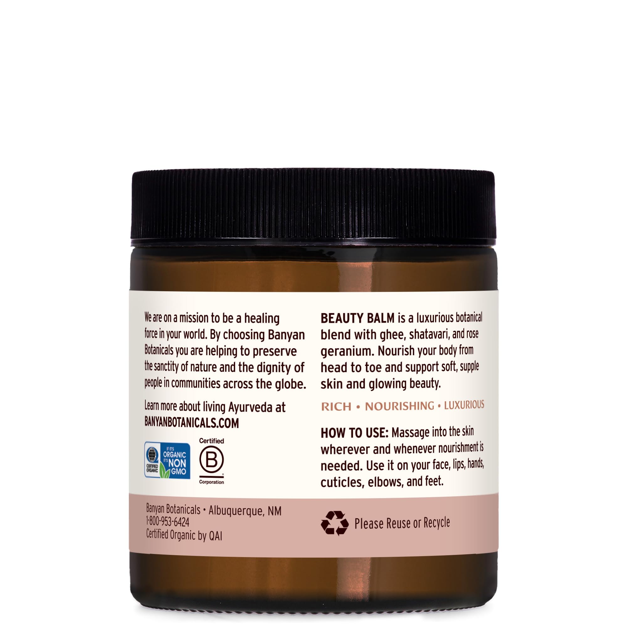 Banyan Botanicals Beauty Balm - USDA Certified Organic, 4 oz - Shatavari & Rose Geranium to Moisturize & Soften Skin
