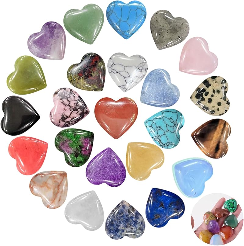 DALAETUS 24pcs Healing Crystal Heart Stones Natural Gemstones For Love Stress