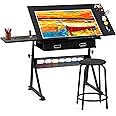 ZENY Adjustable Drafting Table with Stool, Tilting Drawing Desk Artist Table with Storage Drawers, Art Craft Workstation for Home Office Reading, Writing, Crafting