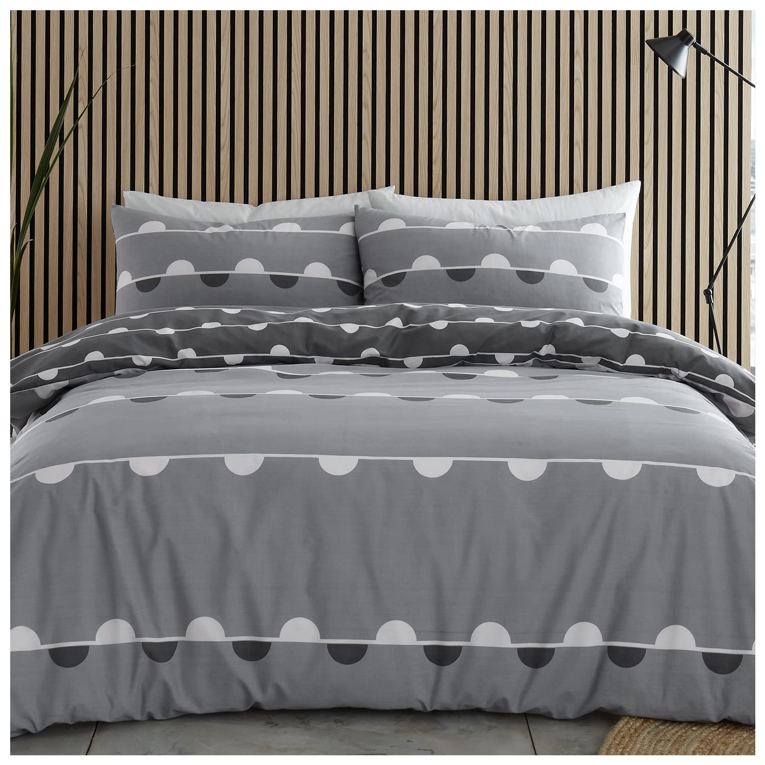 GC GAVENO CAVAILIA Printed Duvet Quilt Cover, Super Soft Stripe Bedding Double Bed Set, 3 Piece Washable Comforter Sets, Grey — image 1