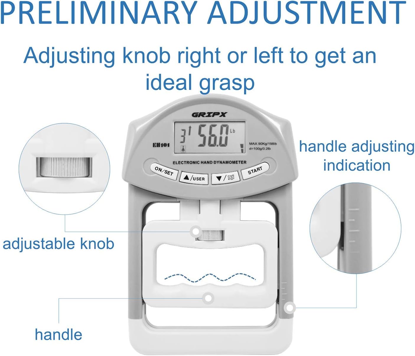 GRIPX Digital Hand Dynamometer Grip Strength Measurement Meter Auto Capturing Electronic Hand Grip Power 198Lbs / 90Kgs : Sports & Outdoors