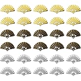 Honbay 30PCS Metal Folding Fan Charms Pendant Semicircular Fan-shaped Pendants for Earrings Bracelet Necklace Jewelry Making (3 Color)