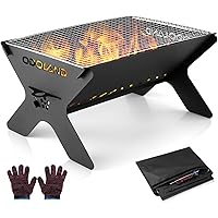 Odoland Portable Fire Pit for Outdoor Garden, 2 in 1 Wood Burning Fire Pit Grill with Detachable Cooking Grate for Outside, w