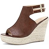 Perphy Espadrilles Slingback Wedges Peep Toe Platform Wedge Heel Sandals for Women