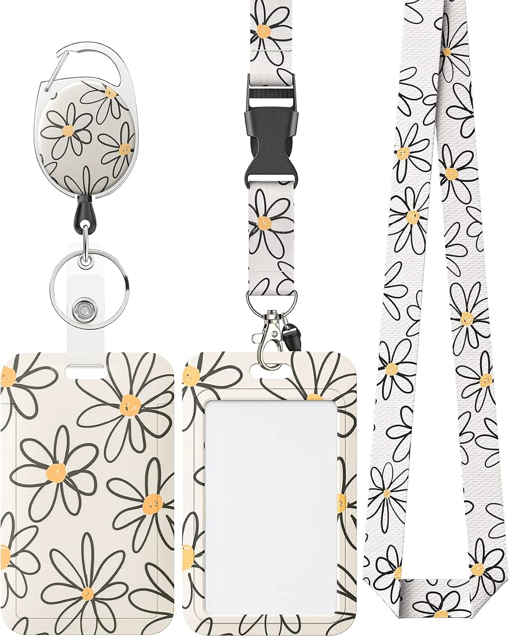 Uniclife Floral Sliding Badge Holder with Retractable Reel White Flower