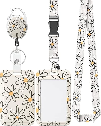 Uniclife Floral Sliding Badge Holder with Retractable Reel White Flower