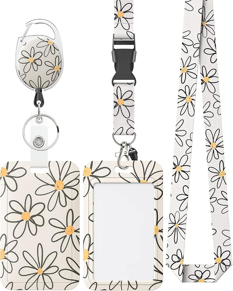 Uniclife Floral Sliding Badge Holder with Retractable Reel White Flower