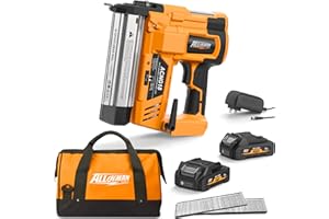 ALLOYMAN 20V 18GA Cordless Brad Nailer, with 2 * 2.0Ah Battery & Charger, Nail Gun Battery Powered, Up to 2 Inch, 2 Firing Modes, Adjustable Depth, 1000pcs Nails Included for Upholstery & Woodworking