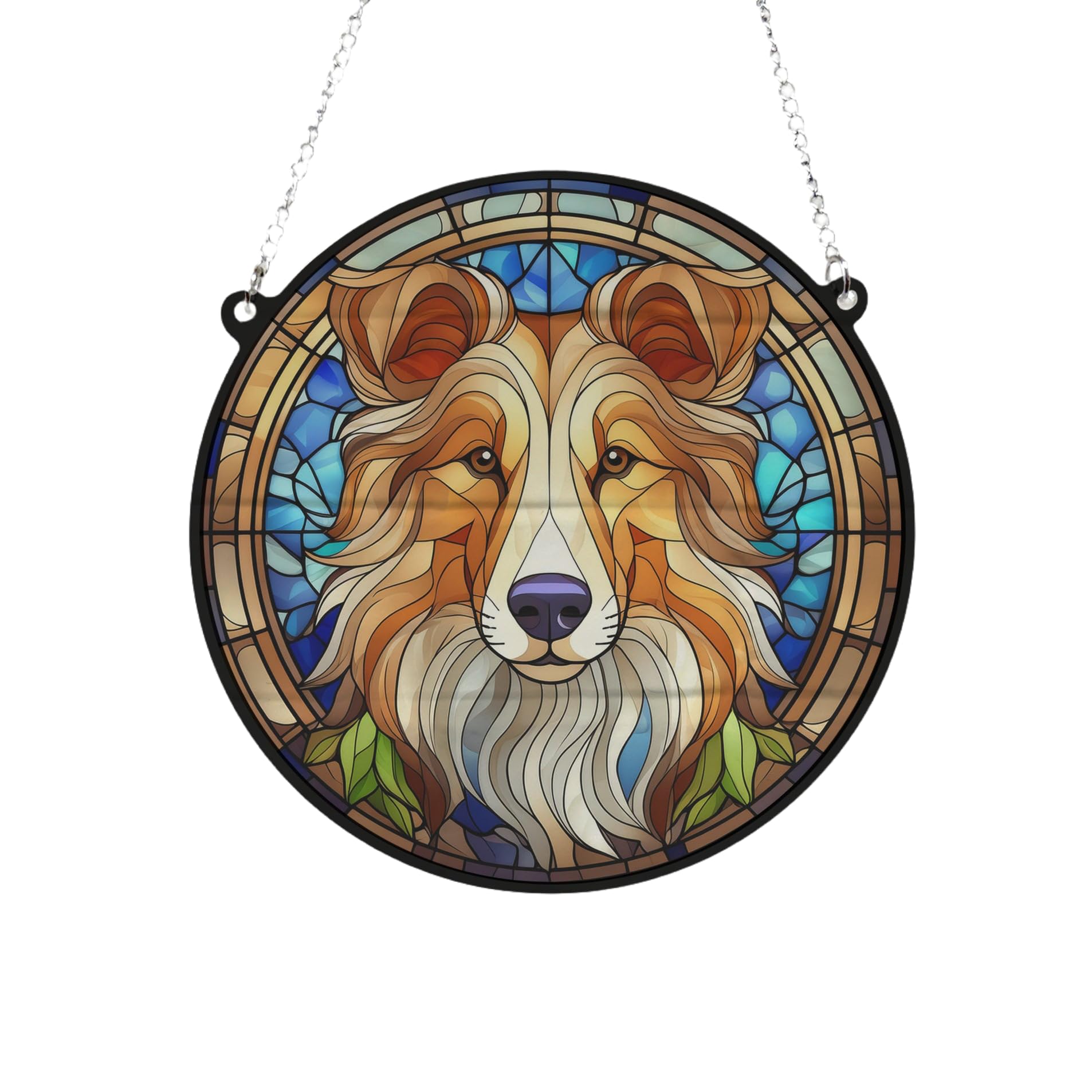 Rough Collie Stained Glass Effect Suncatcher Gift for Dog Lovers - 19cm