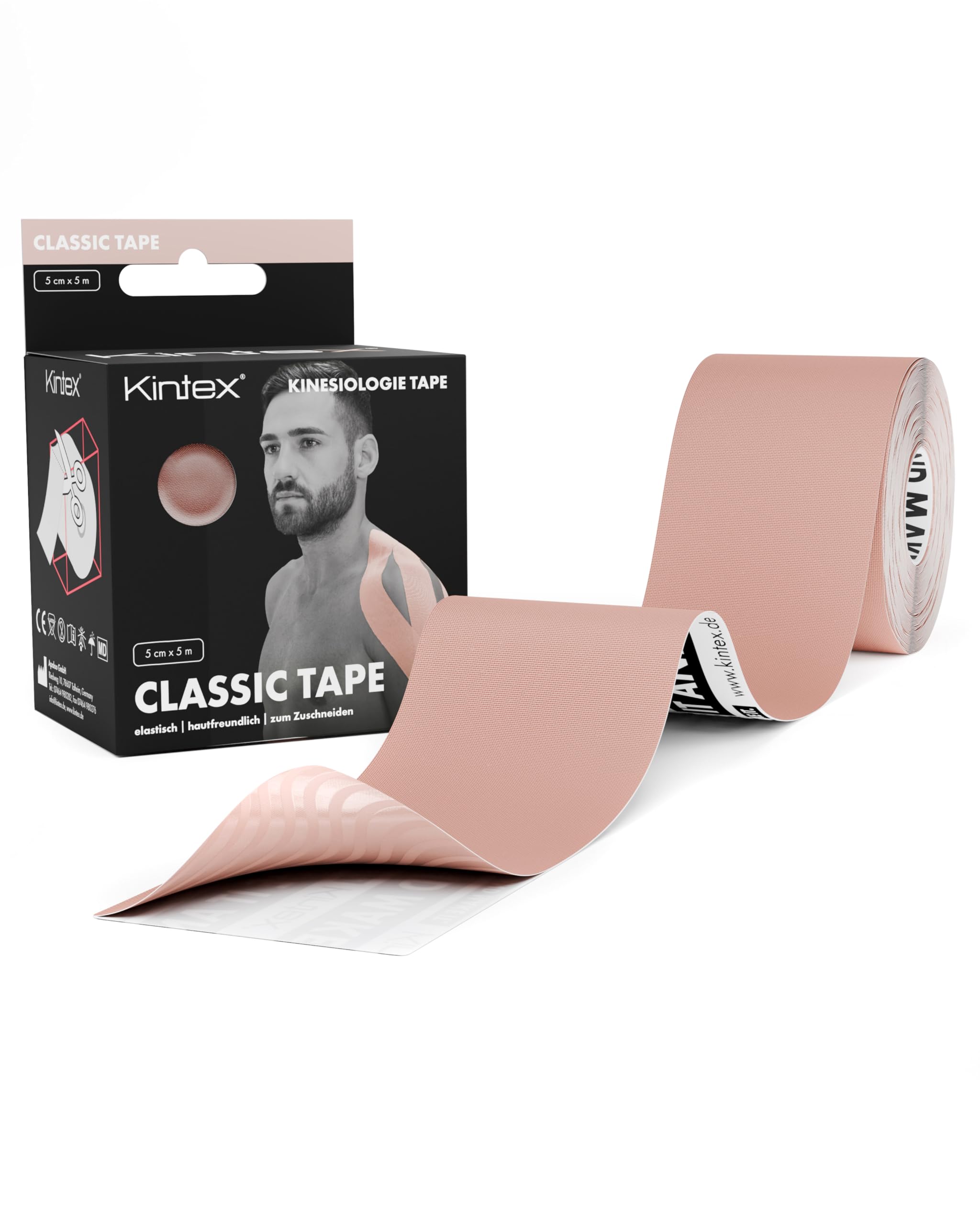 Kintex Classic Kinesiology Tape - Self-Adhesive, Elastic, Waterproof and Anti-Allergic - Sports and Kinesiotape for Use in Sports Injuries - Beige - 5 cm x 5 m