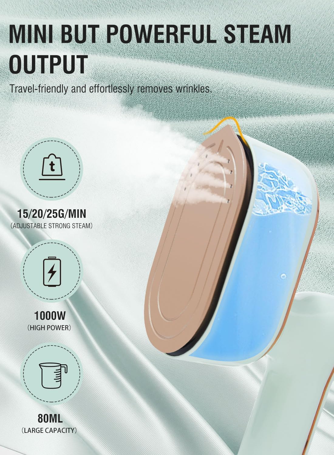 1000wTravel Steamer Mini Iron for Clothes: portable mini steam iron handheld clothing steamers travel size small hand held steam plancha a de vapor para ropa portatil travel essentials (Matcha Green)