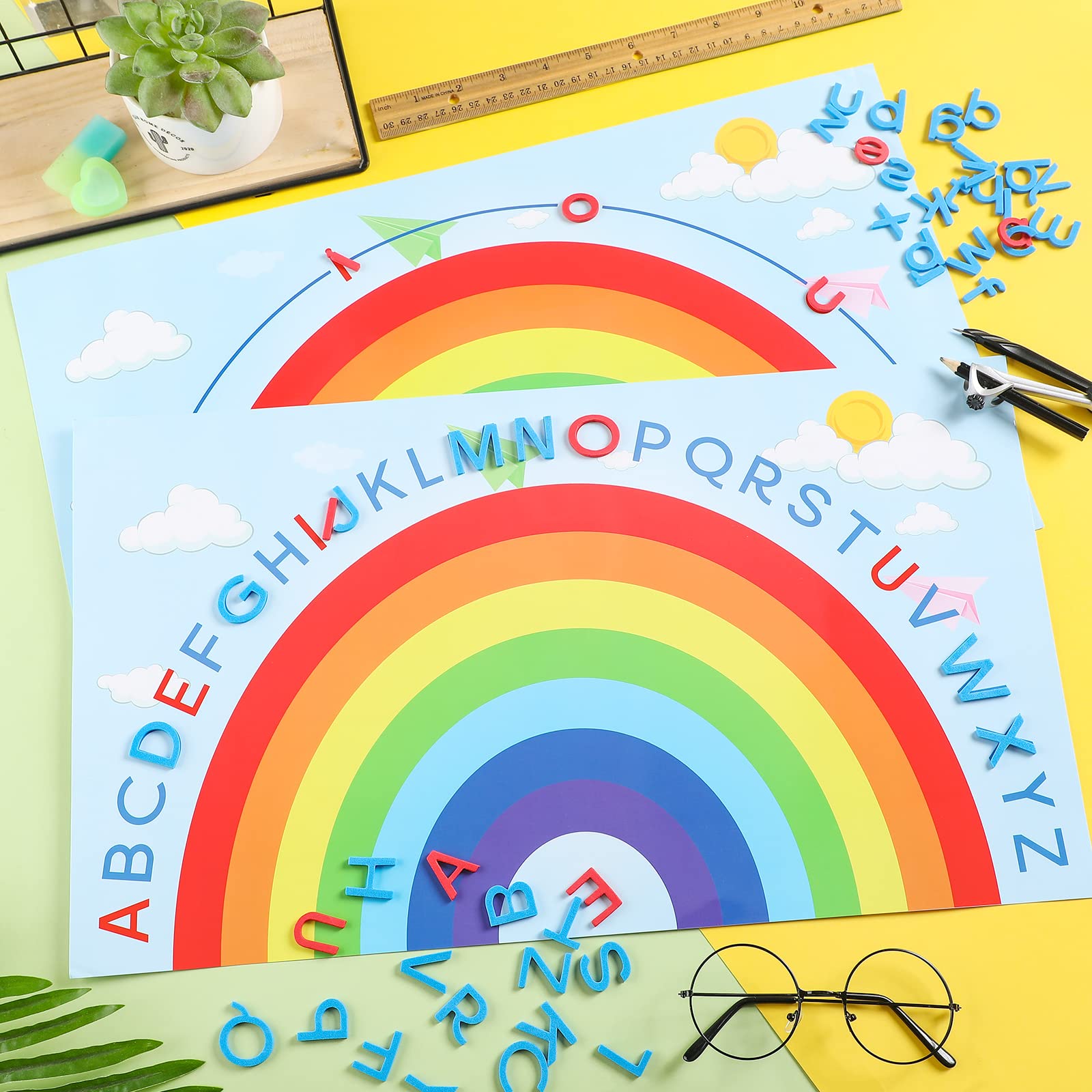 Geyee 6 Pcs Double Sided Rainbow Alphabet Arc Mats Colorful Foam Abc Letters and Arc Mats for Alphabet Recognition Activity Abc Learning Toys for Kindergarten Preschool Baby Toddlers Kids