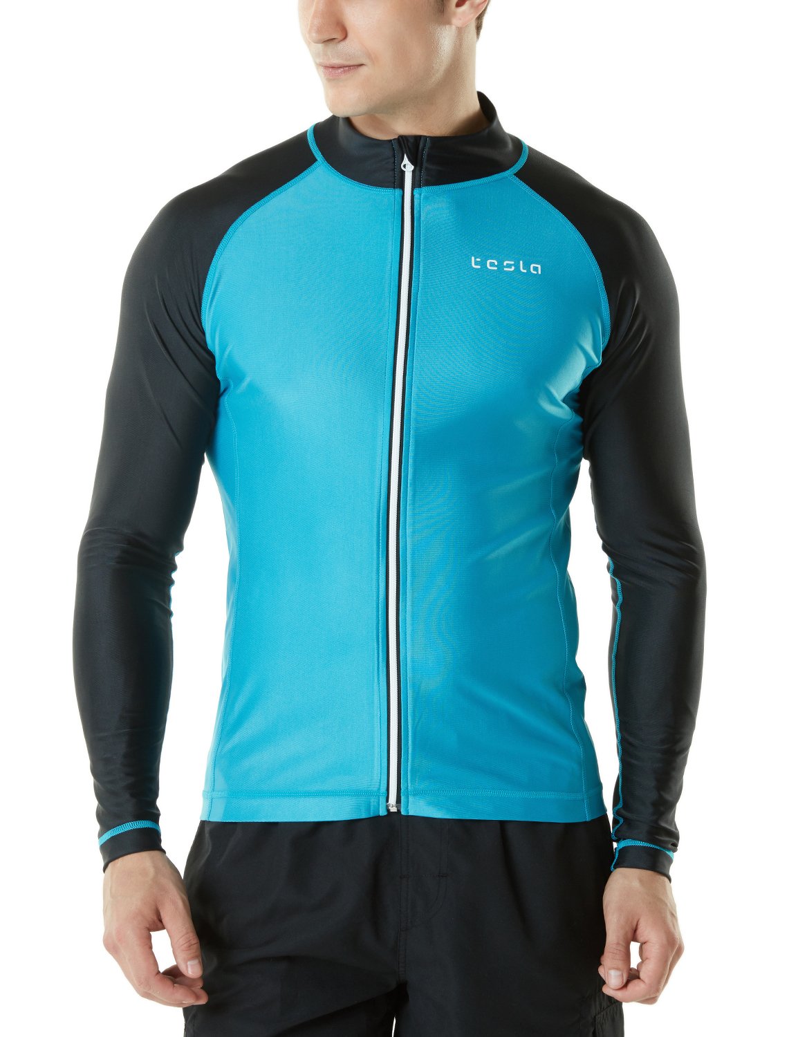 TSLA Men's Long Sleeve Zip Rash Guard, UPF50+ UV/Sun Protection Quick Dry Swim Shirts