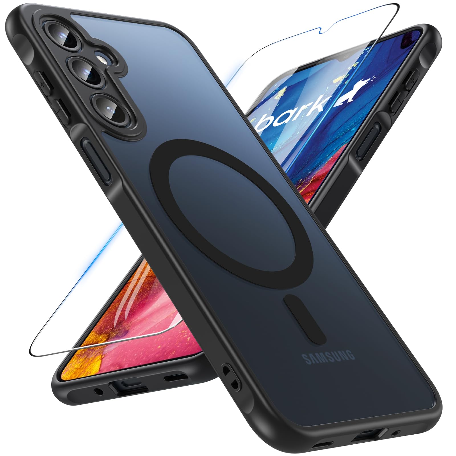 Photo 1 of RC1WD Magnetic for Bark Phone A16 Case with Screen Protector, Shockproof Protective Translucent Matte Cover for Bark Phone A16 5G Case (Black)