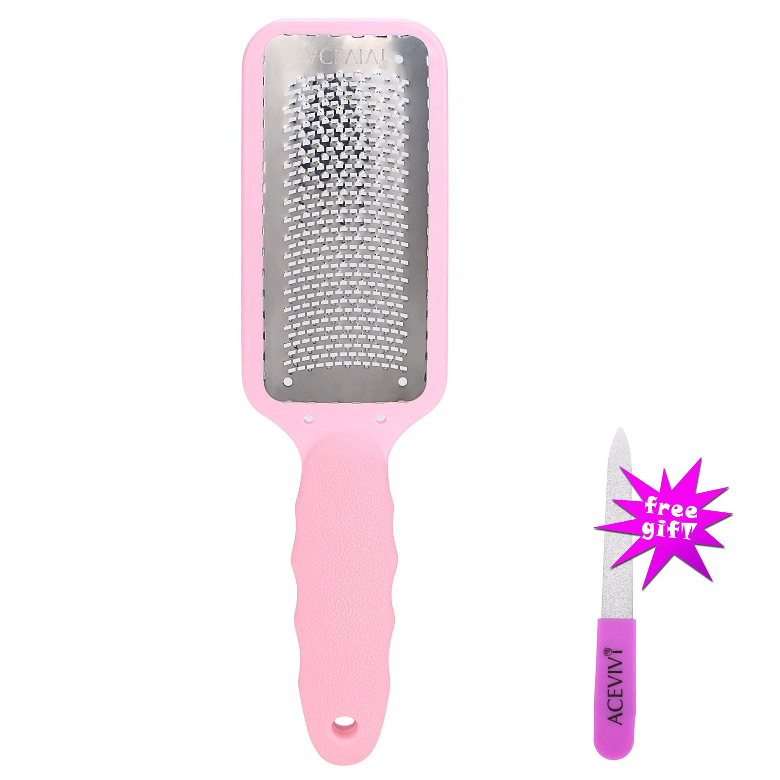 ACEVIVI Colossal Pedicure Foot Rasp Foot File and Callus Remover + Pedicure Nail File Gift, Pink