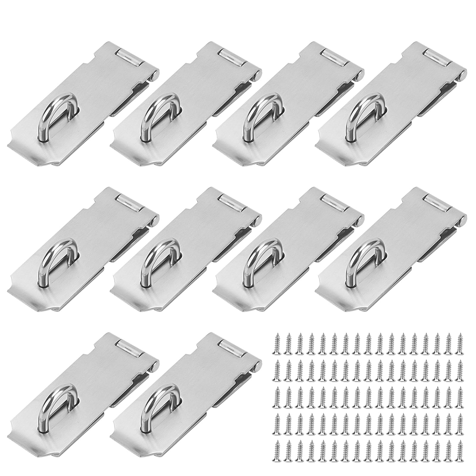 JOIKIT 10 Pack 4 Inch Padlock Hasp, Sliver Door Latch Lock, Stainless Steel Padlock Hinge, Security Padlock Latch for Door, Window, Cabinet