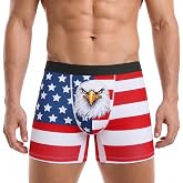 COZYMATE Funny American Flag Eagle Men's Boxers for Men | 250th Anniversary 4th of July Independence Day, Patriotic Novelty Underwear Gift for Men