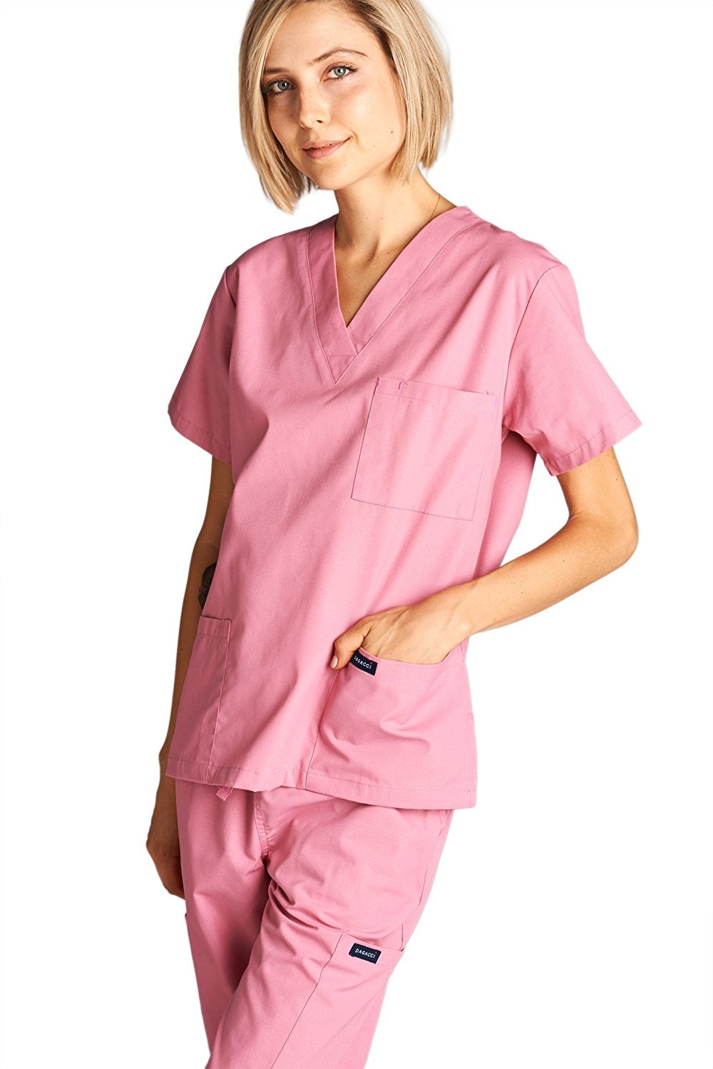 Dagacci Medical Uniform Women's Medical Scrub Set Top and Pant, ROSE