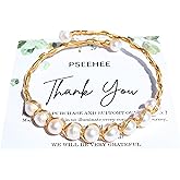 PSEEHEE Natural White Pearl Beads 14k Gold Filled Wire Wrapped Bracelet, Healing Birthstone Adjustable Bangle Cuff. Gift for Women Men