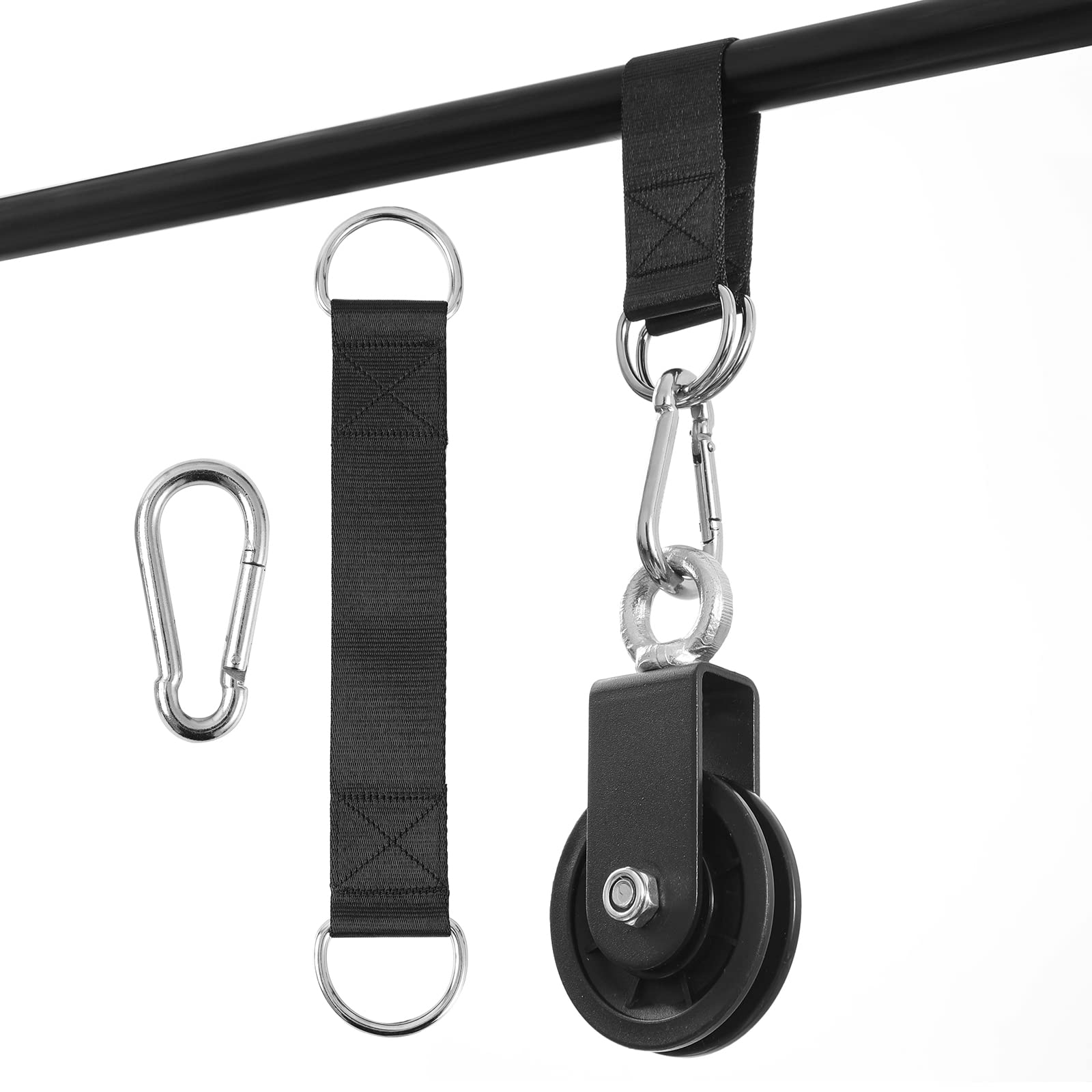 PANTIK 90mm Gym Pulley System Pulley Wheel with 2 Hanging Strap Carabiner, Fitness Swivel Pulley Wheel for DIY Home LAT Pulldown and Lift Cable Machine