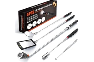 EGIFI Telescoping Magnetic Pickup Tool Set with 1 & 15 lb Pick Up Sticks, Round and Square Adjustable Inspection Mirror and Flexible LED Flashlight, Christmas Stocking Stuffers for Men Adults, Gifts for Him