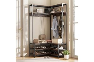 Tangkula Corner Hall Tree, 70 Inch Coat Rack with Bench and Shoe Storage, Entryway Furniture with 7 Hooks, Heavy Duty Metal F