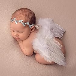 2PCS White Baby Angel Wings with Headband, Newborn