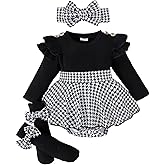 Giraropa Baby Girl Fall Winter Clothes Long Sleeve Romper Dress + Socks + Headband Newborn Infant Cute Casual Outfits