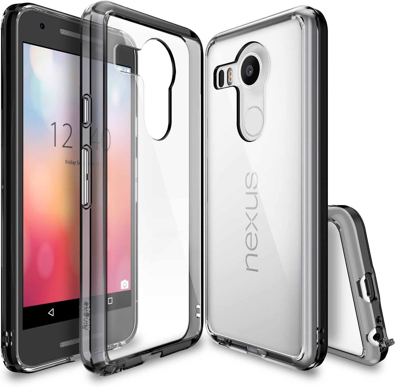 Ringke Fusion Compatible with Nexus 5X Case Clear PC Back TPU Bumper with Screen Protector Drop Protection, Shock Absorption Technology Attached Dust Cap for LG Google Nexus 5X - Smoke Black