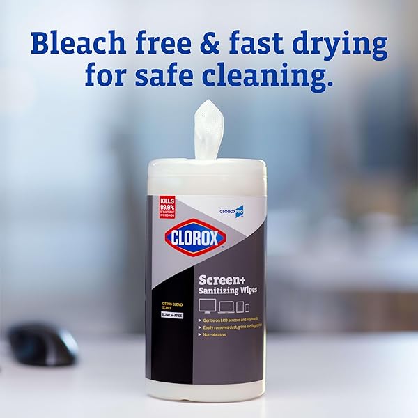 CLOROXPRO CLOROX SCREEN+ SANITIZING WIPES, BLEACH FREE CLEANING WIPES, CITRUS BLEND SCENT, 75 COUNT