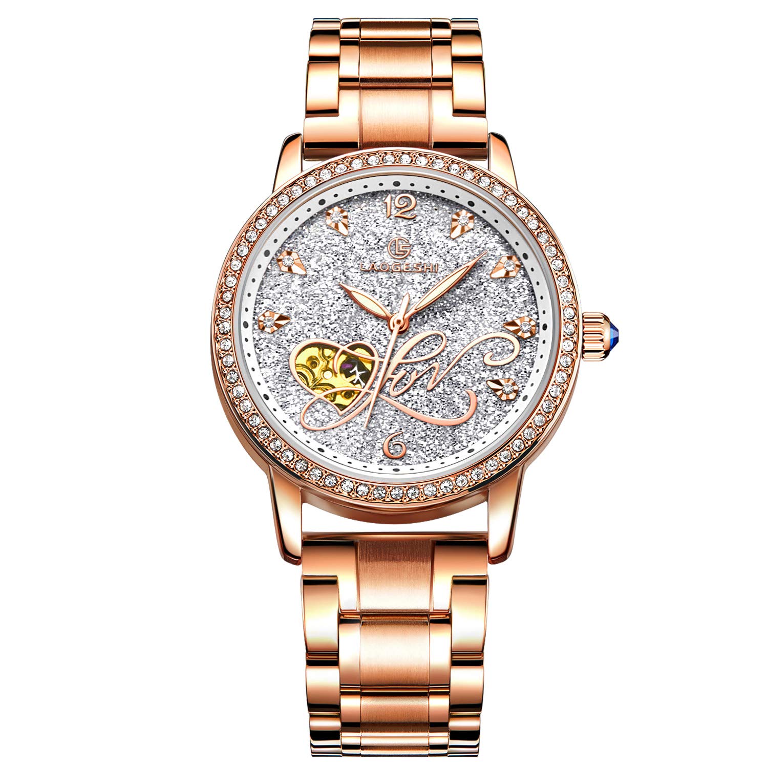 RORIOS Women Automatic Mechanical Watch Shining Starry Sky Luminous Simulated Diamond Dial Stainless Steel Strap Ladies Wristwatches