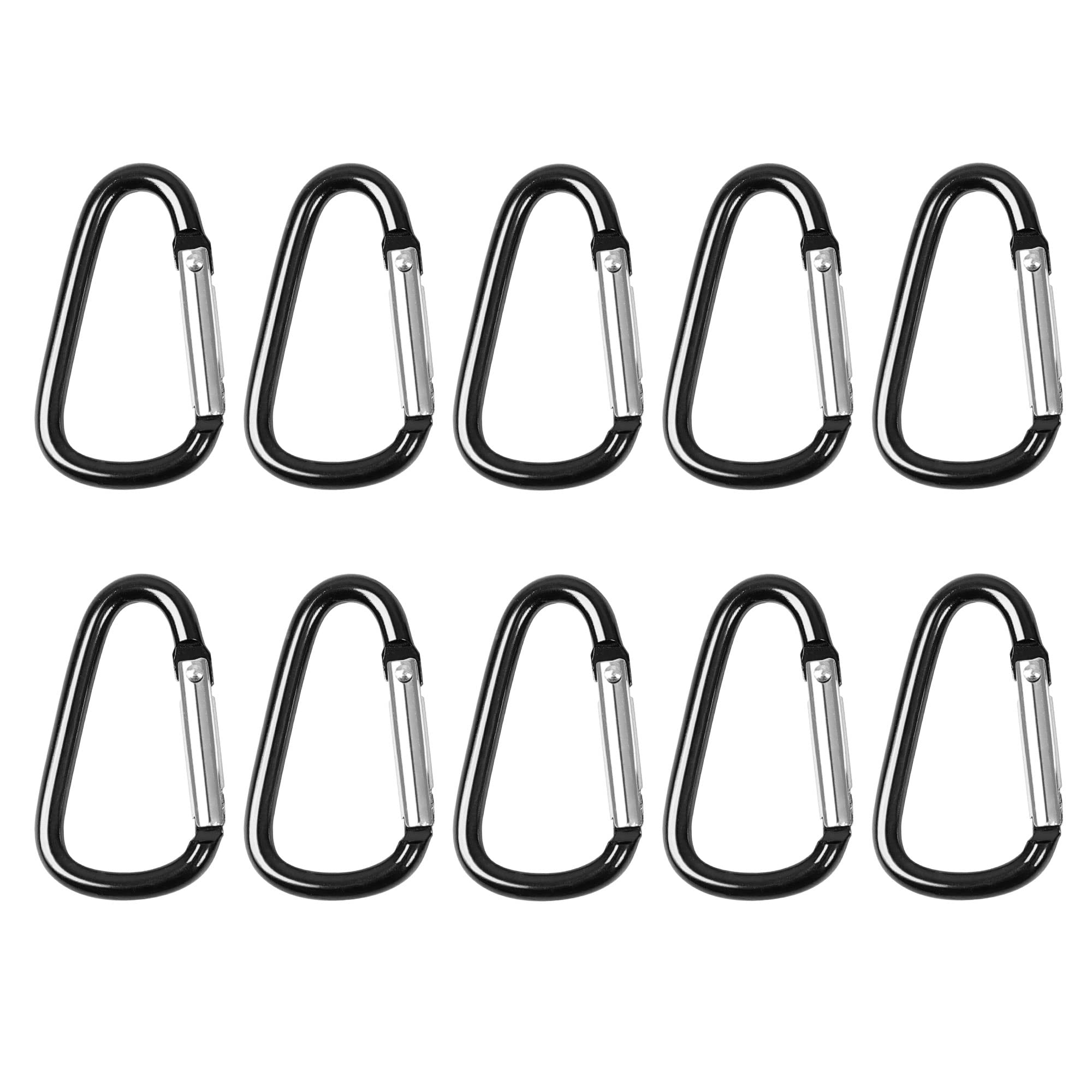 sourcingmap 10PCS Carabiner Keychain Clip, Aluminum D Ring Shape Snap Clips for Hanging Key Ring, Spring Snap Hook for Locking Loaded Gate Hiking Fishing Traveling, Black